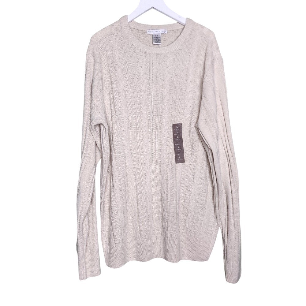 Geoffrey Beene Beige Crew Neck Cable Knit Pullover Sweater Long Sleeve Preppy L